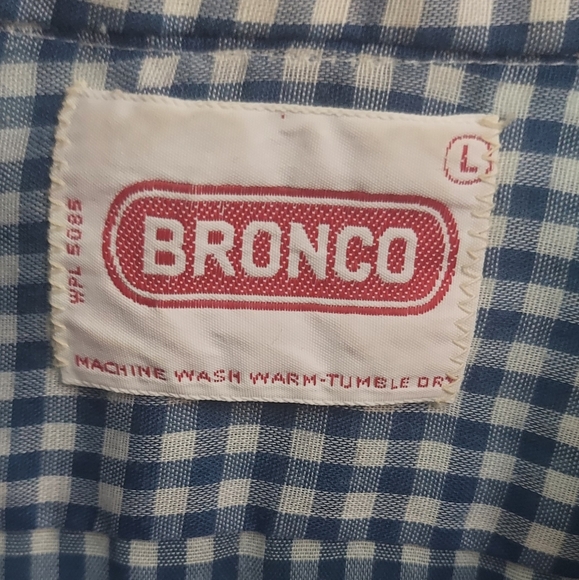 ! Vintage 70s Bronco Western blue/ white check shirt, large - Picture 3 of 7